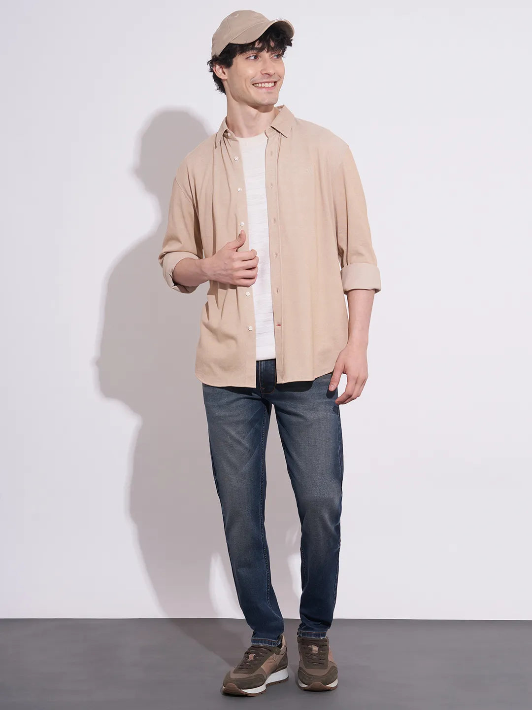 Being Human Men's Khaki Spread Collar Shirt