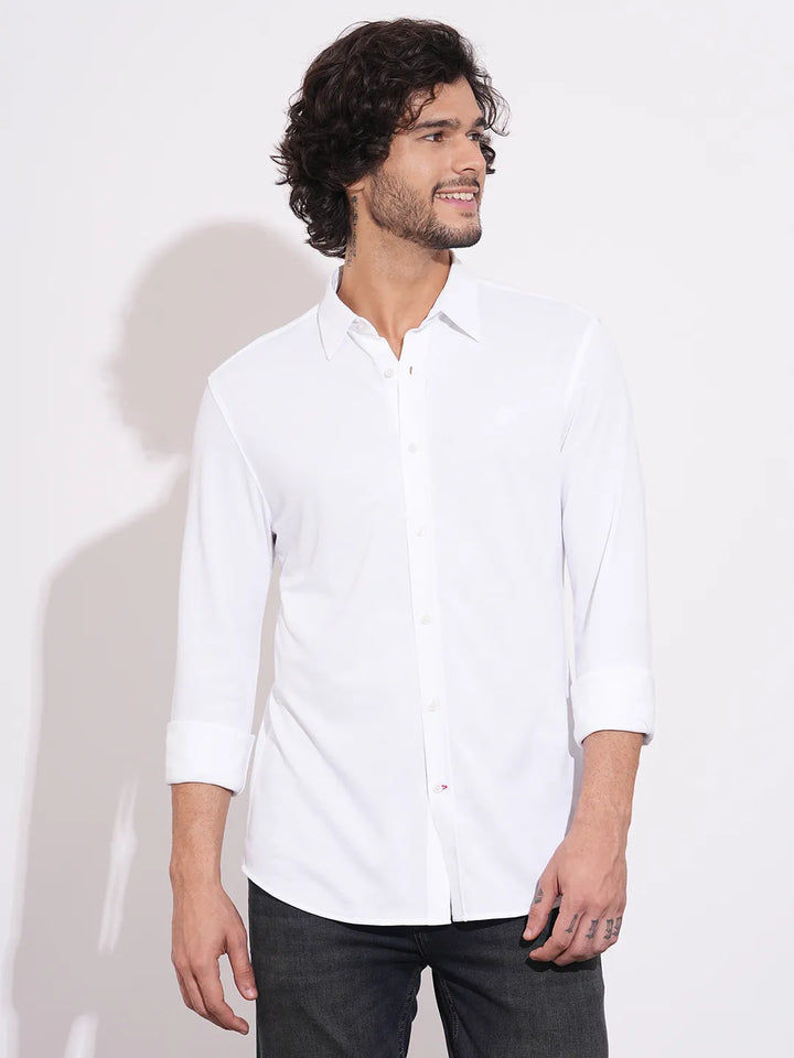 White Regular Fit Regular Collar Men's Shirt by Being Human Clothing