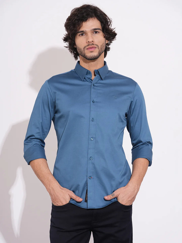 Teal Moderno Fit Regular Collar Men's Shirt by Being Human Clothing