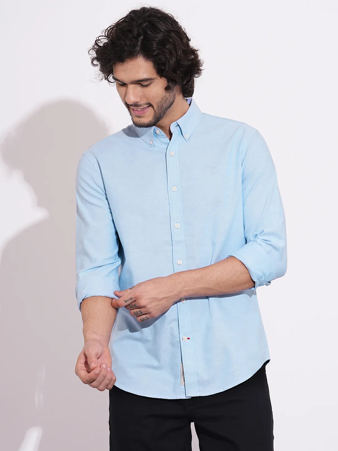 Light Blue Moderno Fit Regular Collar Men's Shirt by Being Human Clothing