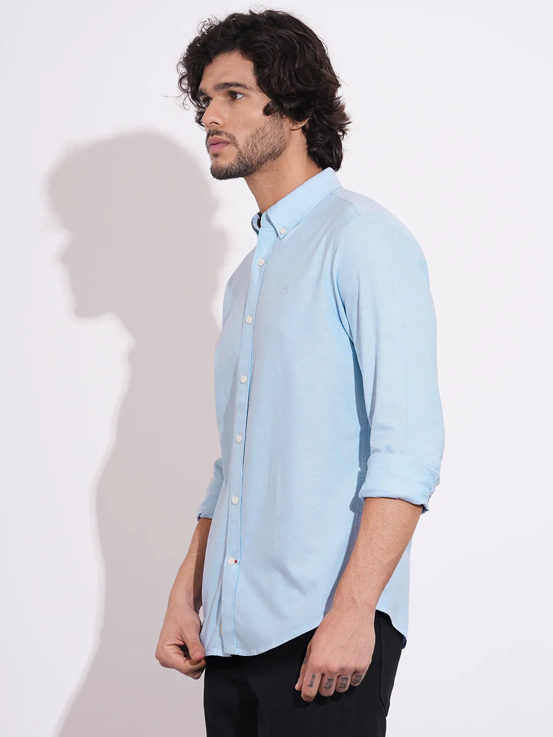 Light Blue Moderno Fit Regular Collar Men's Shirt by Being Human Clothing