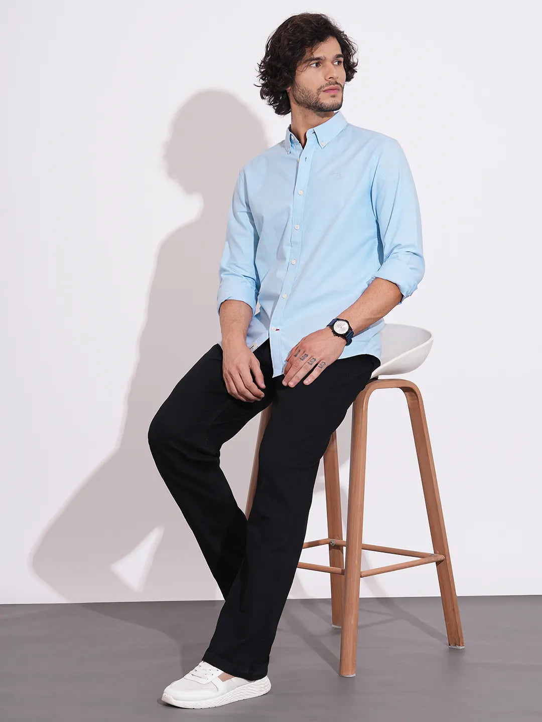 Light Blue Moderno Fit Regular Collar Men's Shirt by Being Human Clothing