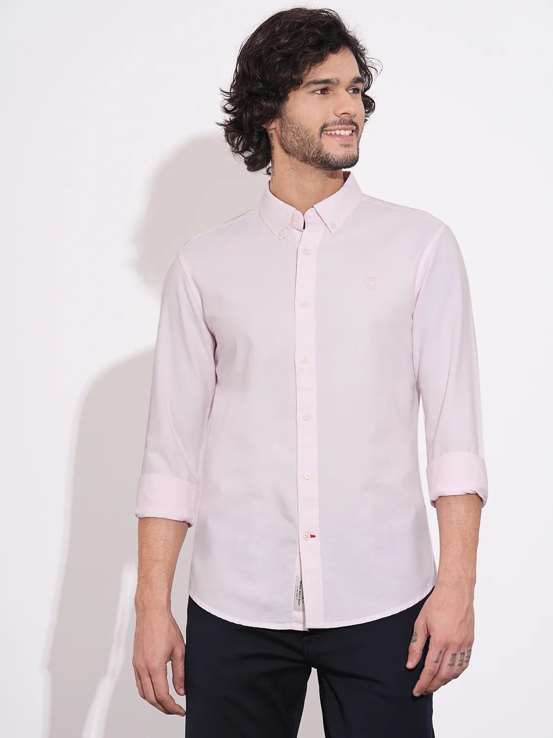 Pink Moderno Fit Regular Collar Men's Shirt by Being Human Clothing