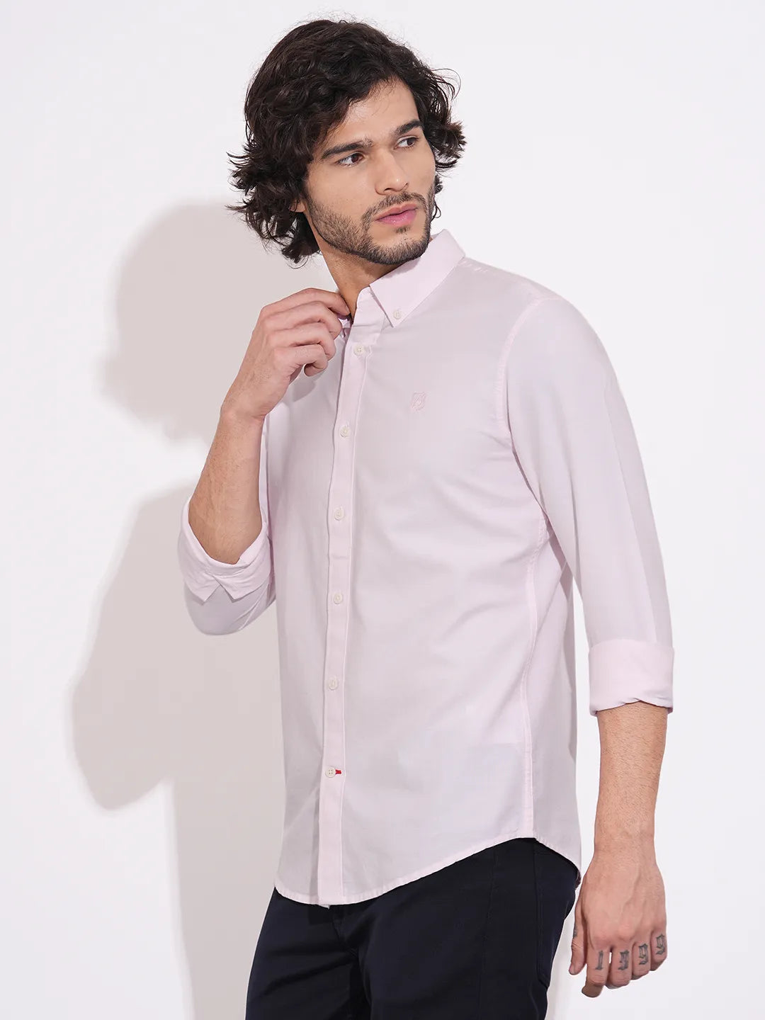 Pink Moderno Fit Regular Collar Men's Shirt by Being Human Clothing