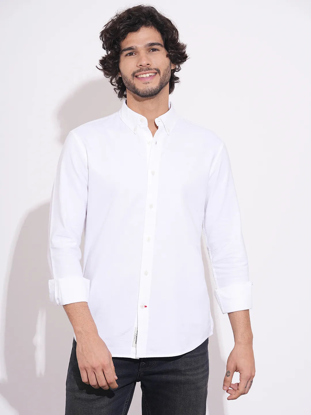 White Regular Fit Regular Collar Men's Shirt by Being Human Clothing