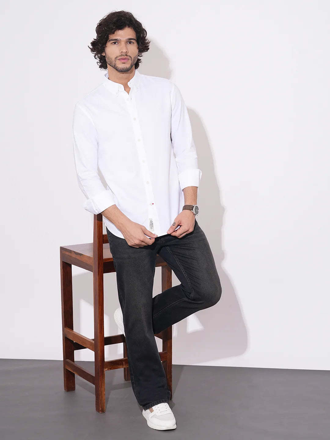 White Regular Fit Regular Collar Men's Shirt by Being Human Clothing