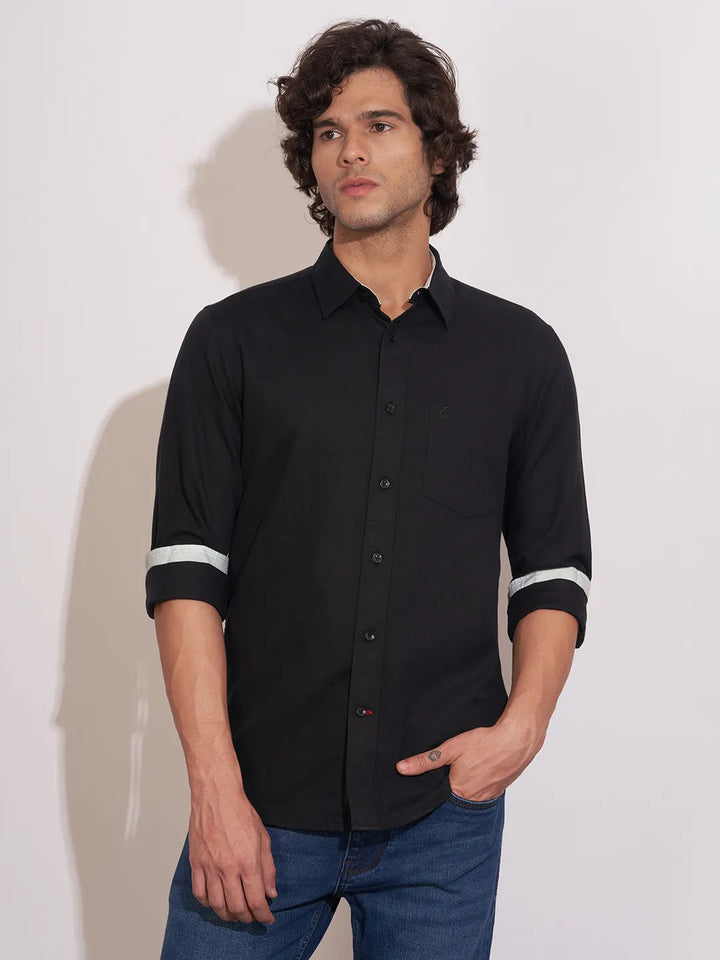 Black Regular Fit Regular Collar Men's Shirt by Being Human Clothing