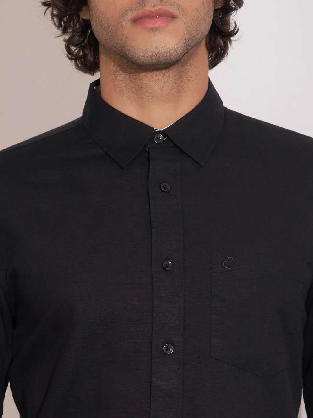 Black Regular Fit Regular Collar Men's Shirt by Being Human Clothing