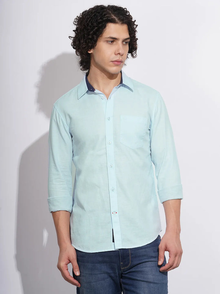 Light Blue Moderno Fit Regular Collar Men's Shirt by Being Human Clothing