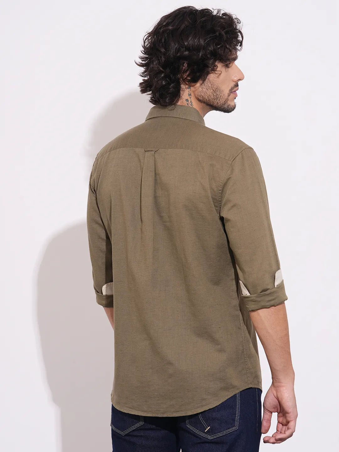 Men's Olive Spread Collar Shirt by Being Human Clothing