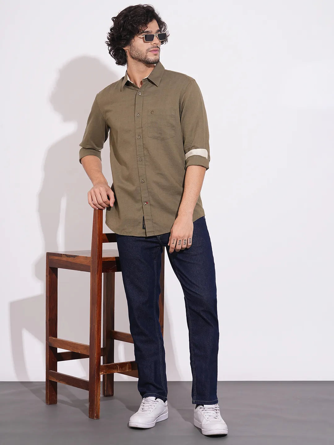 Men's Olive Spread Collar Shirt by Being Human Clothing