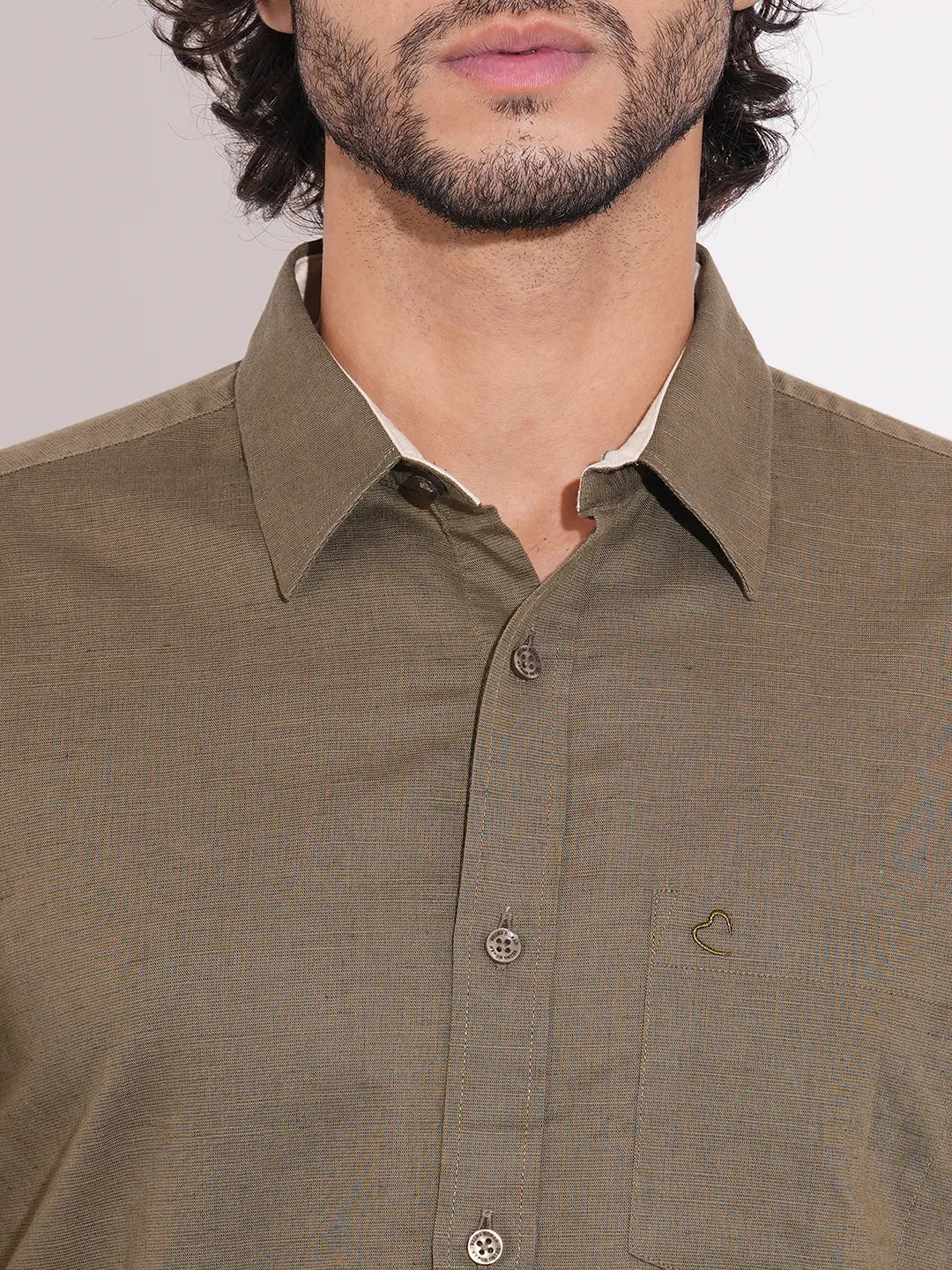 Men's Olive Spread Collar Shirt by Being Human Clothing
