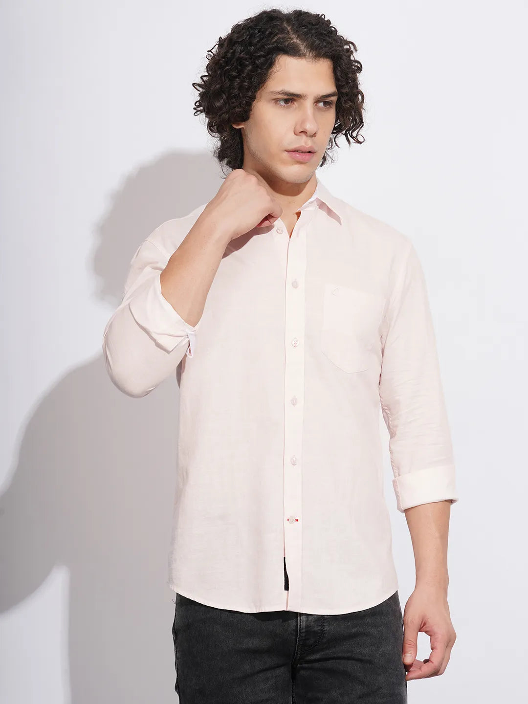 Pink Regular Fit Regular Collar Men's Shirt by Being Human Clothing