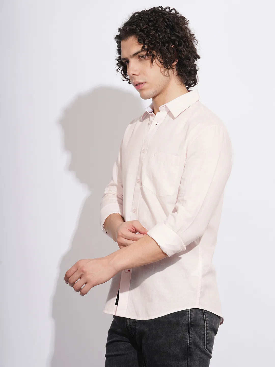 Pink Regular Fit Regular Collar Men's Shirt by Being Human Clothing