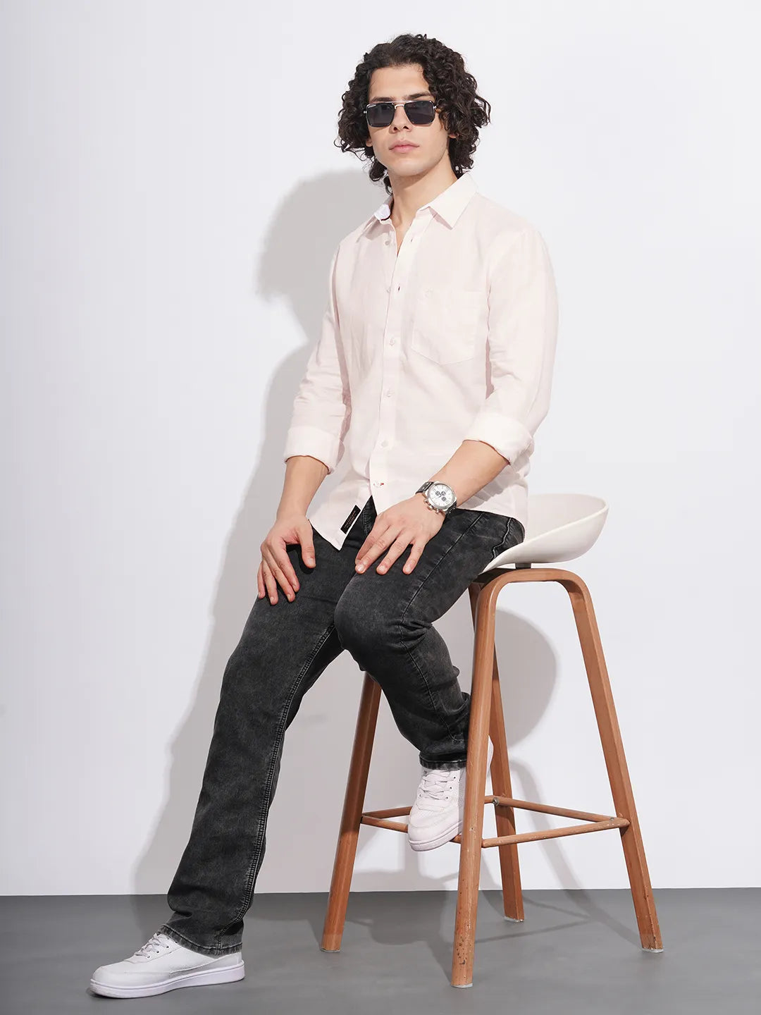 Pink Regular Fit Regular Collar Men's Shirt by Being Human Clothing