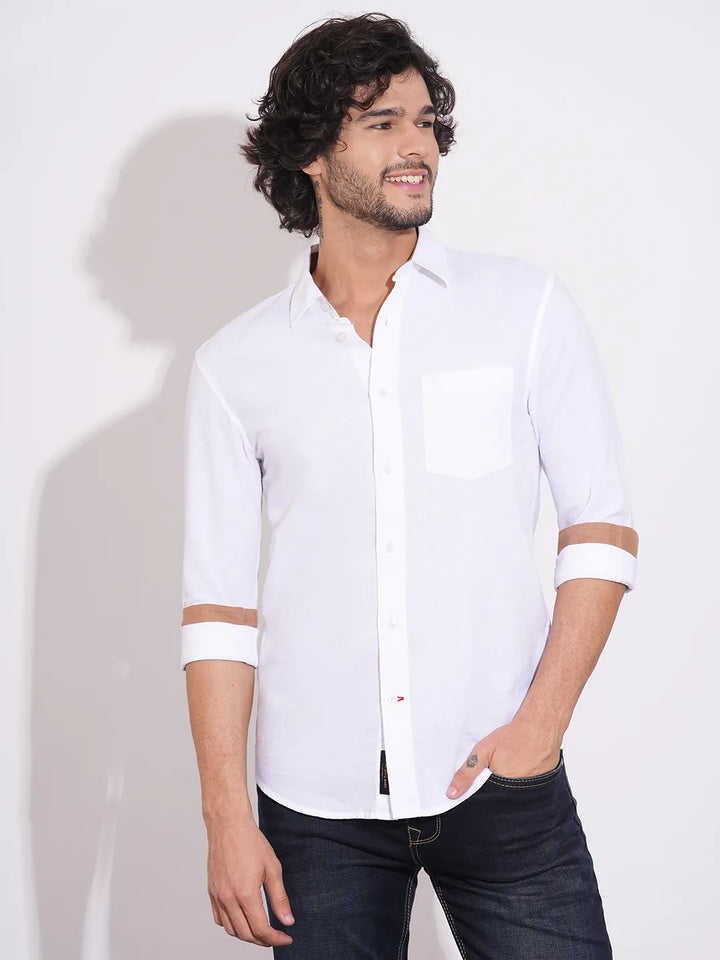 White Regular Fit Regular Collar Men's Shirt by Being Human Clothing