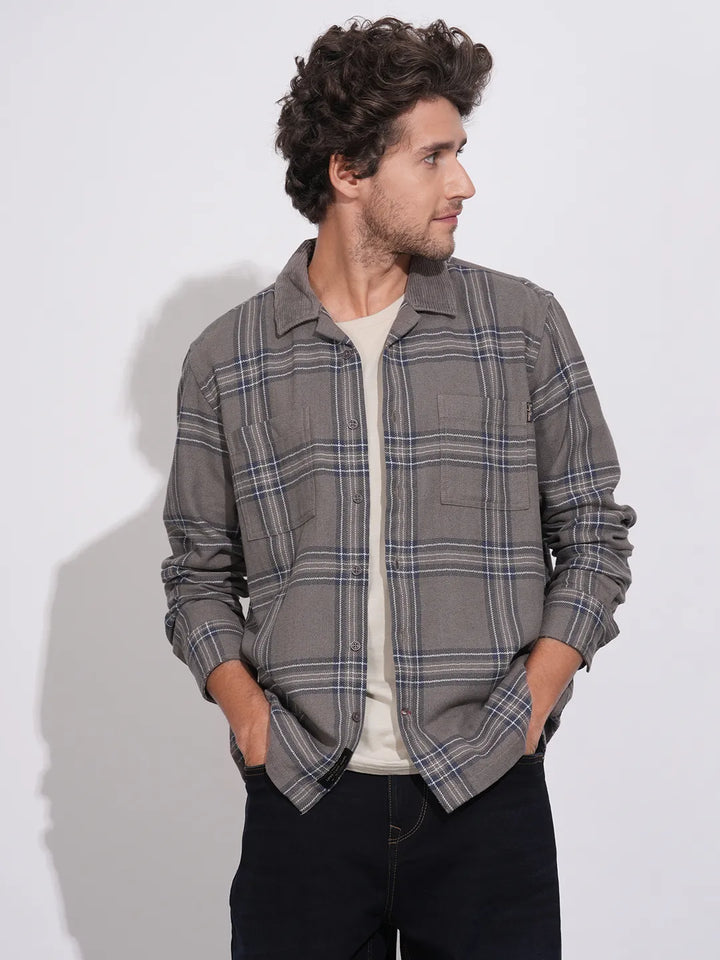 Brown Moderno Fit Regular Collar Long Sleeves Cotton Men's Shirt by Being Human Clothing