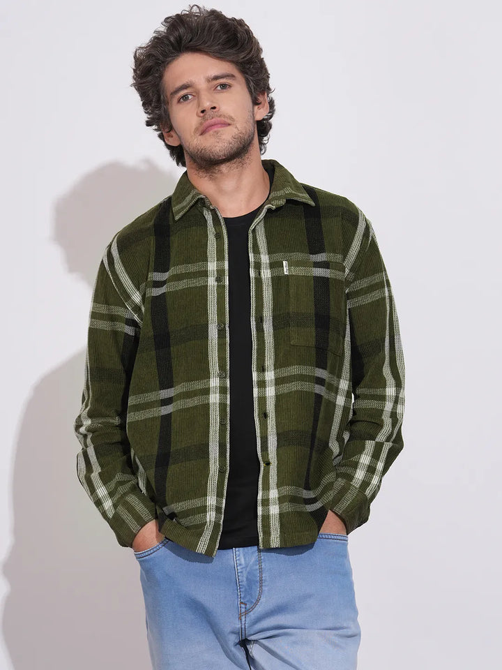 Olive Moderno Fit Regular Collar Men's Shirt by Being Human Clothing