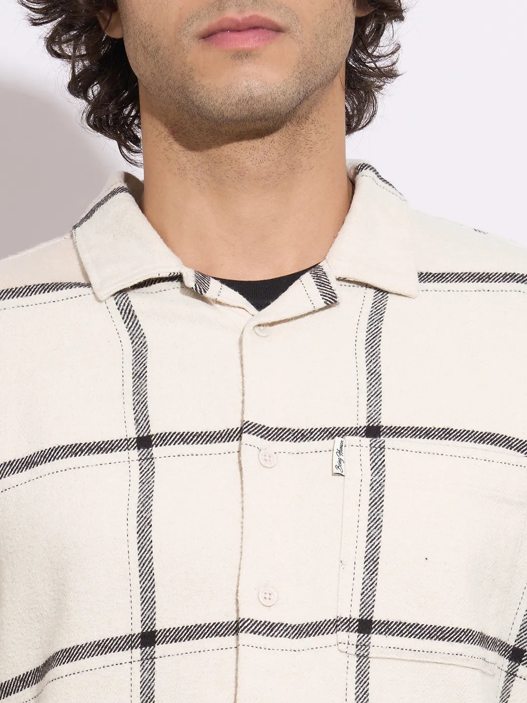 Being Human Men's Off-White Checked Camp Collar Shirt