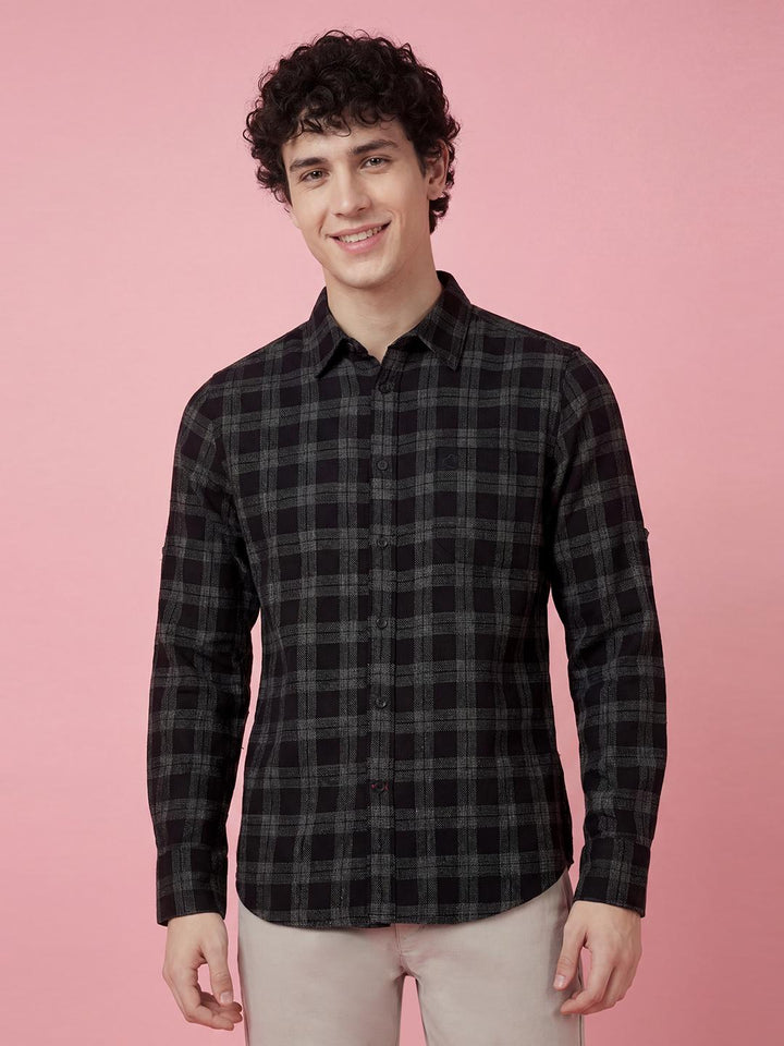 Black Checkered Full Sleeve Men's Shirt by Being Human Clothing