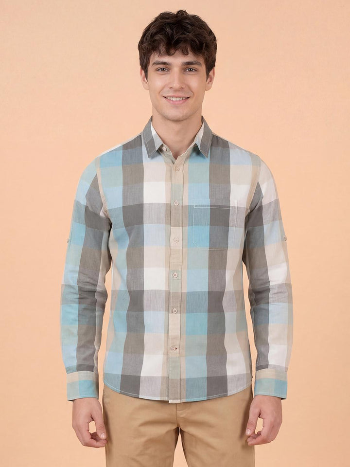 Grey Checkered Full Sleeve Men's Shirt