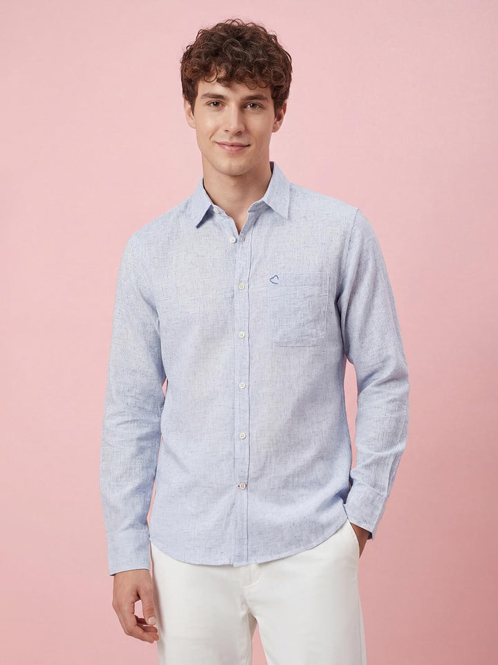 Blue Textured Full Sleeve Men's Shirt by Being Human Clothing