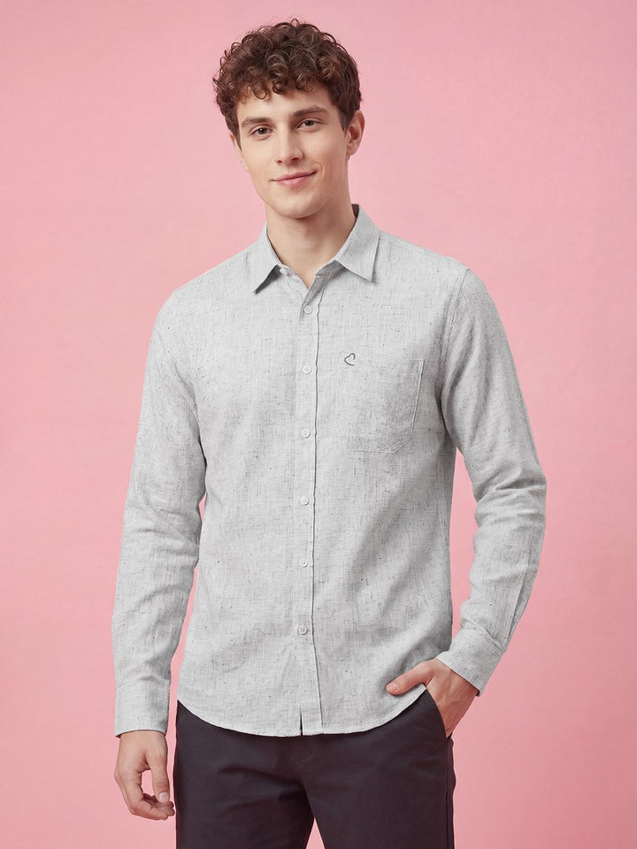 Grey Textured Full Sleeve Men's Shirt