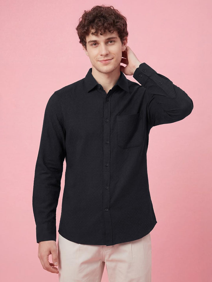Black Textured Full Sleeve Men's Shirt