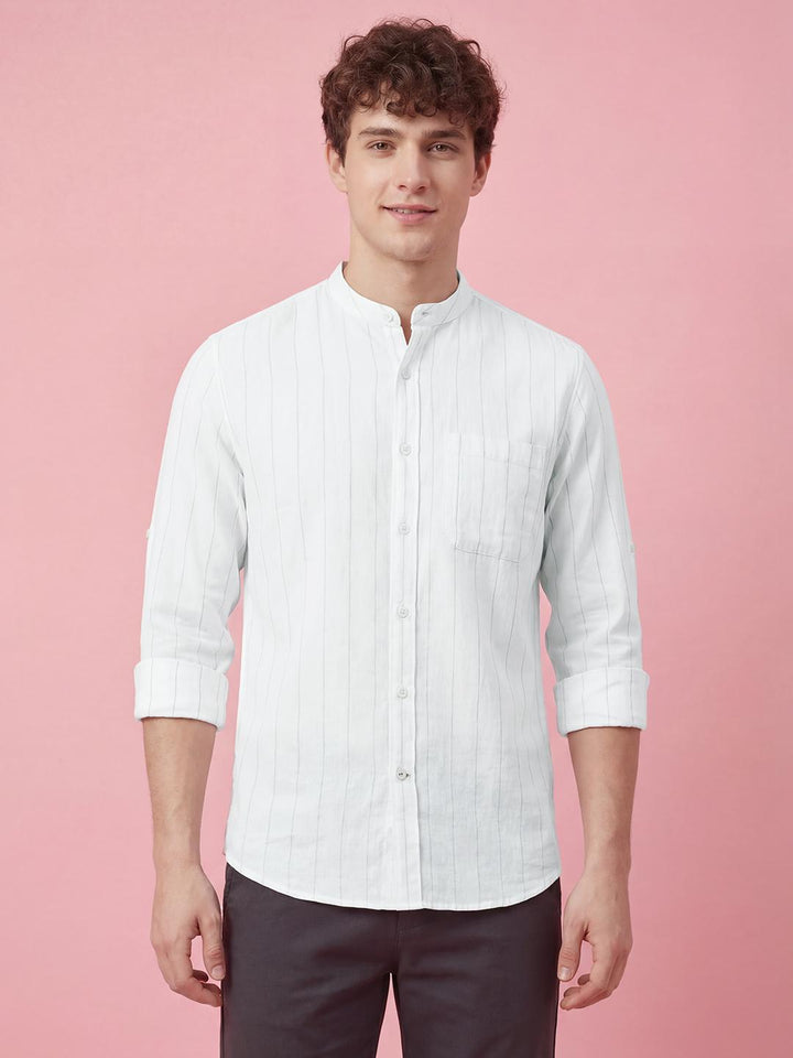 White Moderno Fit Full Sleeve Mandarin Collar Men's Shirt