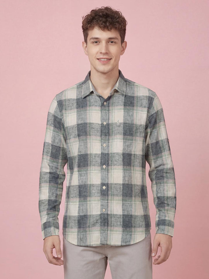 Grey Moderno Fit Men's Checks Shirt