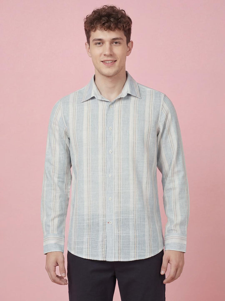 Blue Striped Full Sleeve Men's Shirt