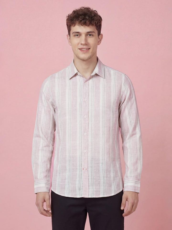 Pink Stripes Moderno Fit Full Sleeve Men's Shirt