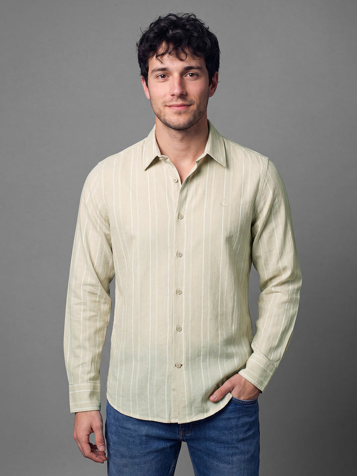 Sage Moderno Fit Striped Long Sleeves Polo Collar Men's Shirt by Being Human Clothing