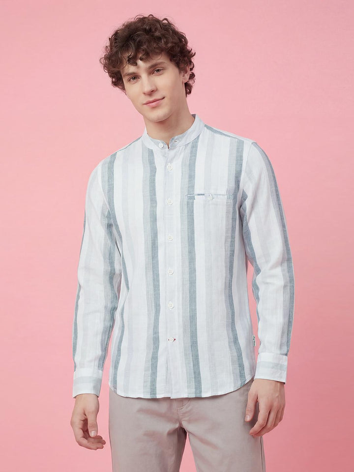 Moderno Fit Stripes Mandarin Collar Men's Shirt