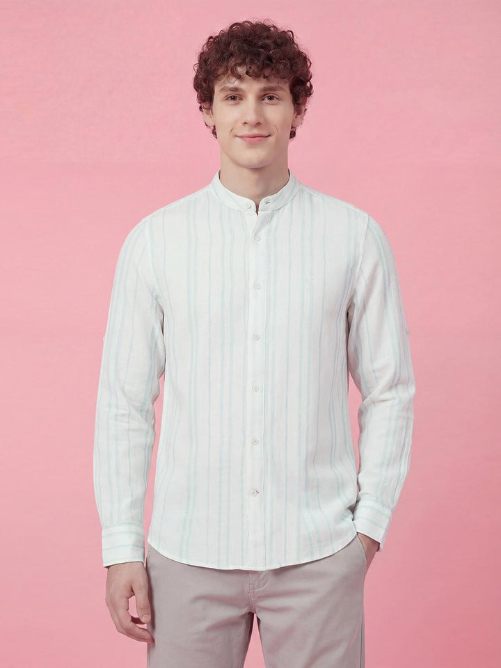 Moderno Fit Stripes Mandarin Collar Men's Shirt