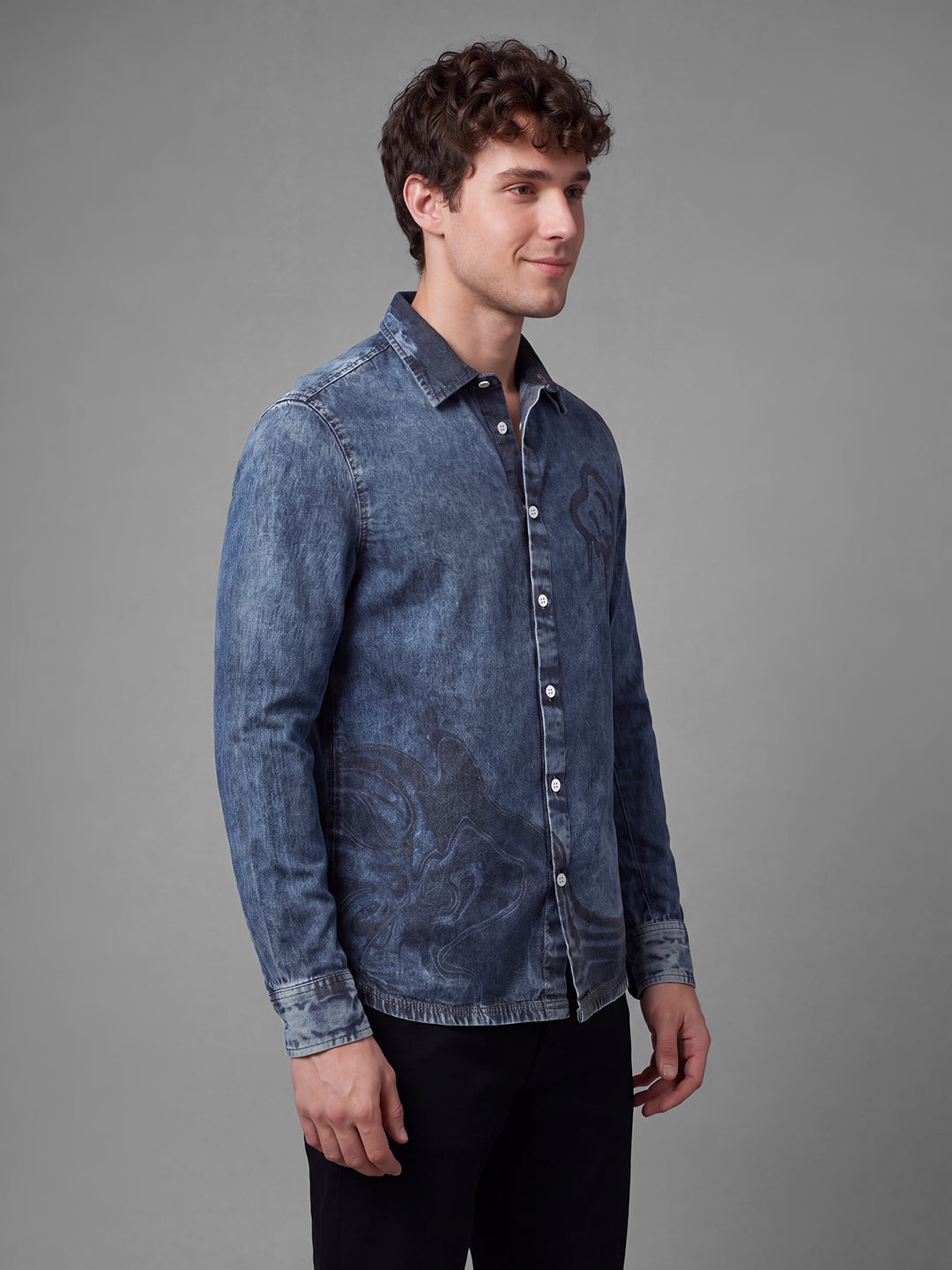 Blue Moderno Fit Washed Long Sleeves Polo Collar Men's Shirt by Being Human Clothing