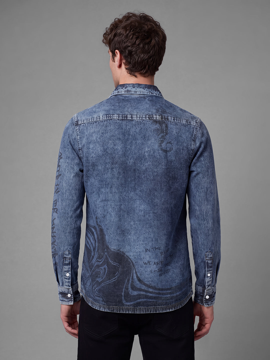 Blue Moderno Fit Washed Long Sleeves Polo Collar Men's Shirt by Being Human Clothing
