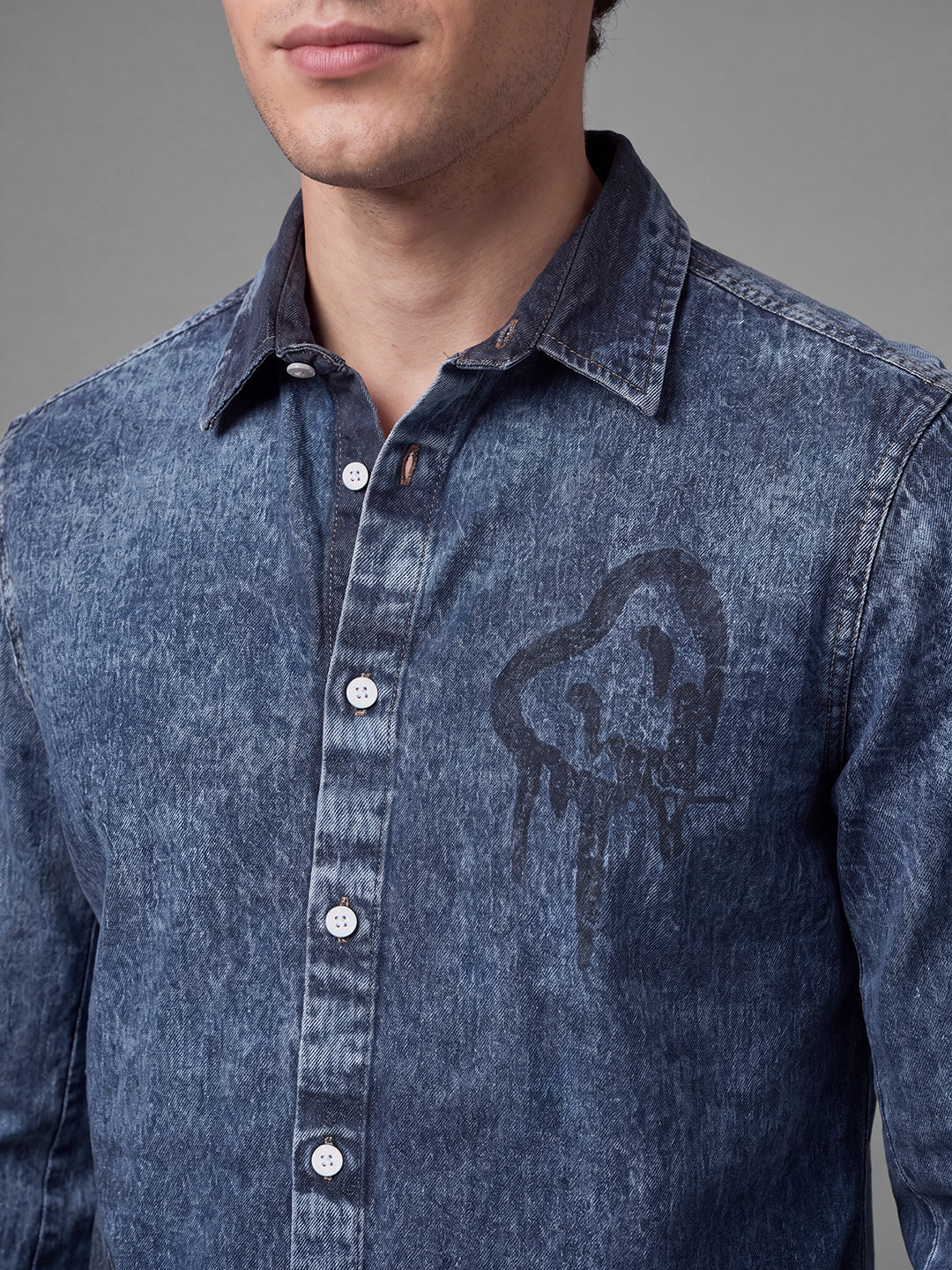 Blue Moderno Fit Washed Long Sleeves Polo Collar Men's Shirt by Being Human Clothing