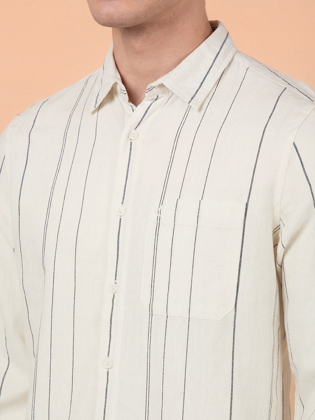 Beige Striped Moderno Fit Full Sleeve Collar Pure Cotton Men's Shirt by Being Human Clothing