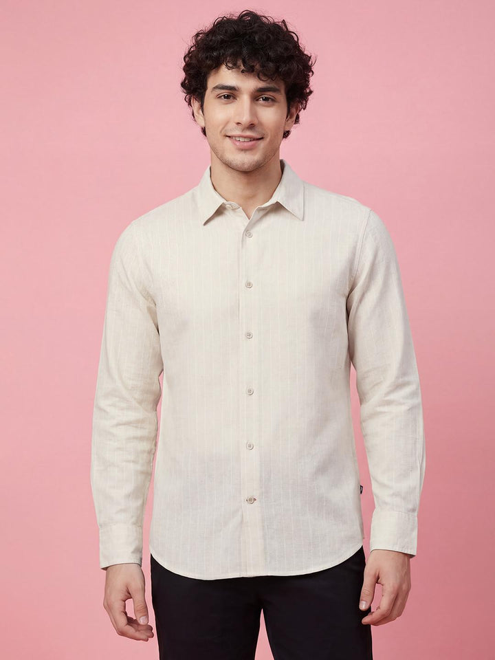 Beige Moderno Fit Full Sleeve Men's Shirt