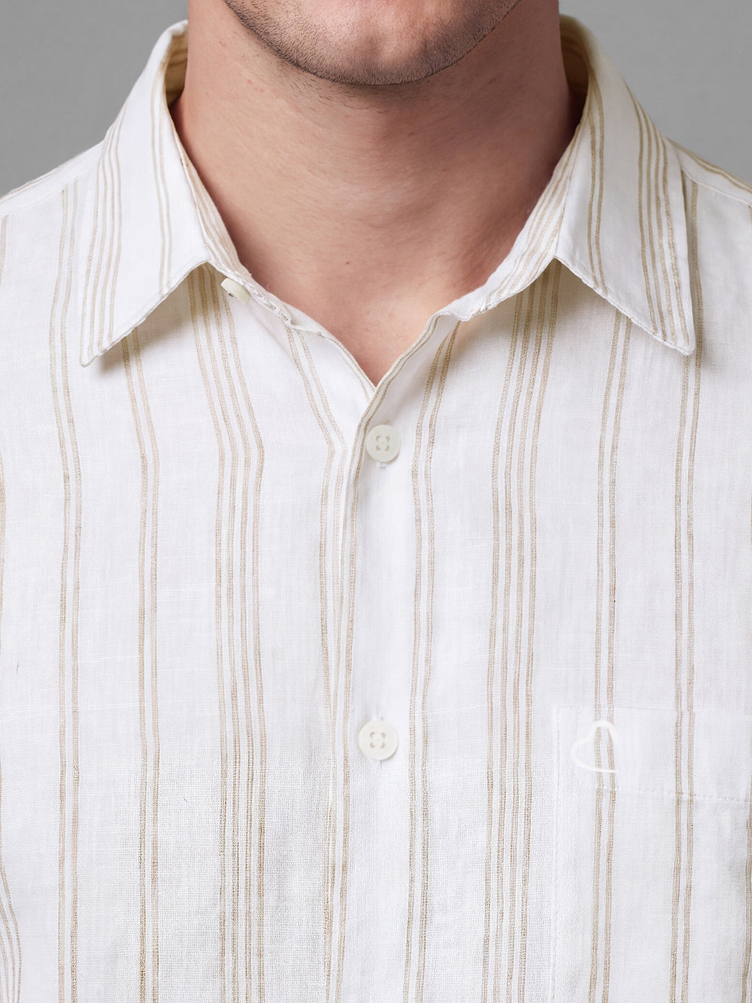 Off White Moderno Fit Striped Long Sleeves Polo Collar Men's Shirt by Being Human Clothing