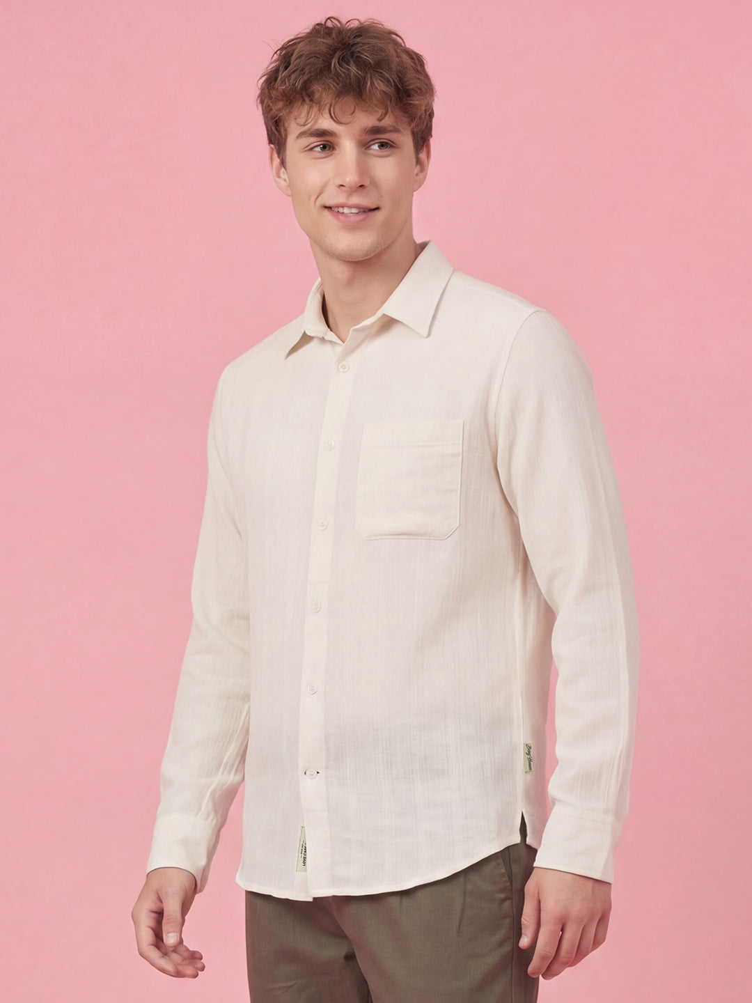Off White Striped Moderno Fit Full Sleeve Collar Pure Cotton Men's Shirt by Being Human Clothing