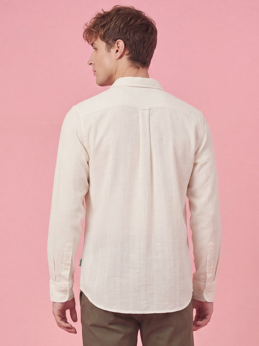 Off White Striped Moderno Fit Full Sleeve Collar Pure Cotton Men's Shirt by Being Human Clothing