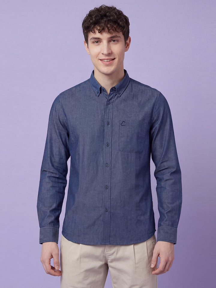 Blue Moderno Fit Full Sleeve Button Down Men's Shirt by Being Human Clothing