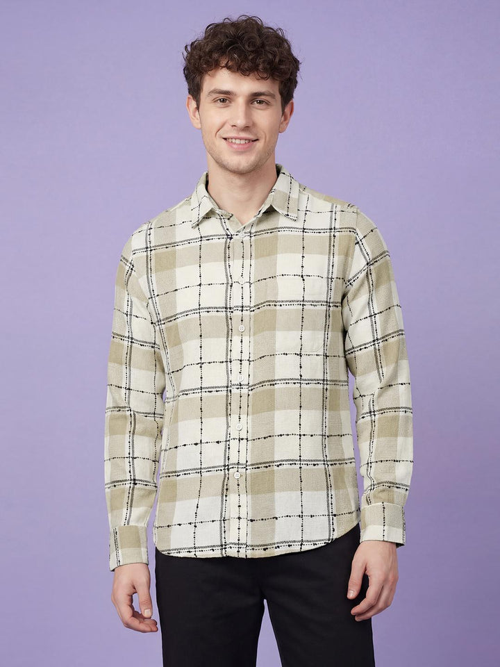 Beige Checkered Full Sleeve Men's Shirt
