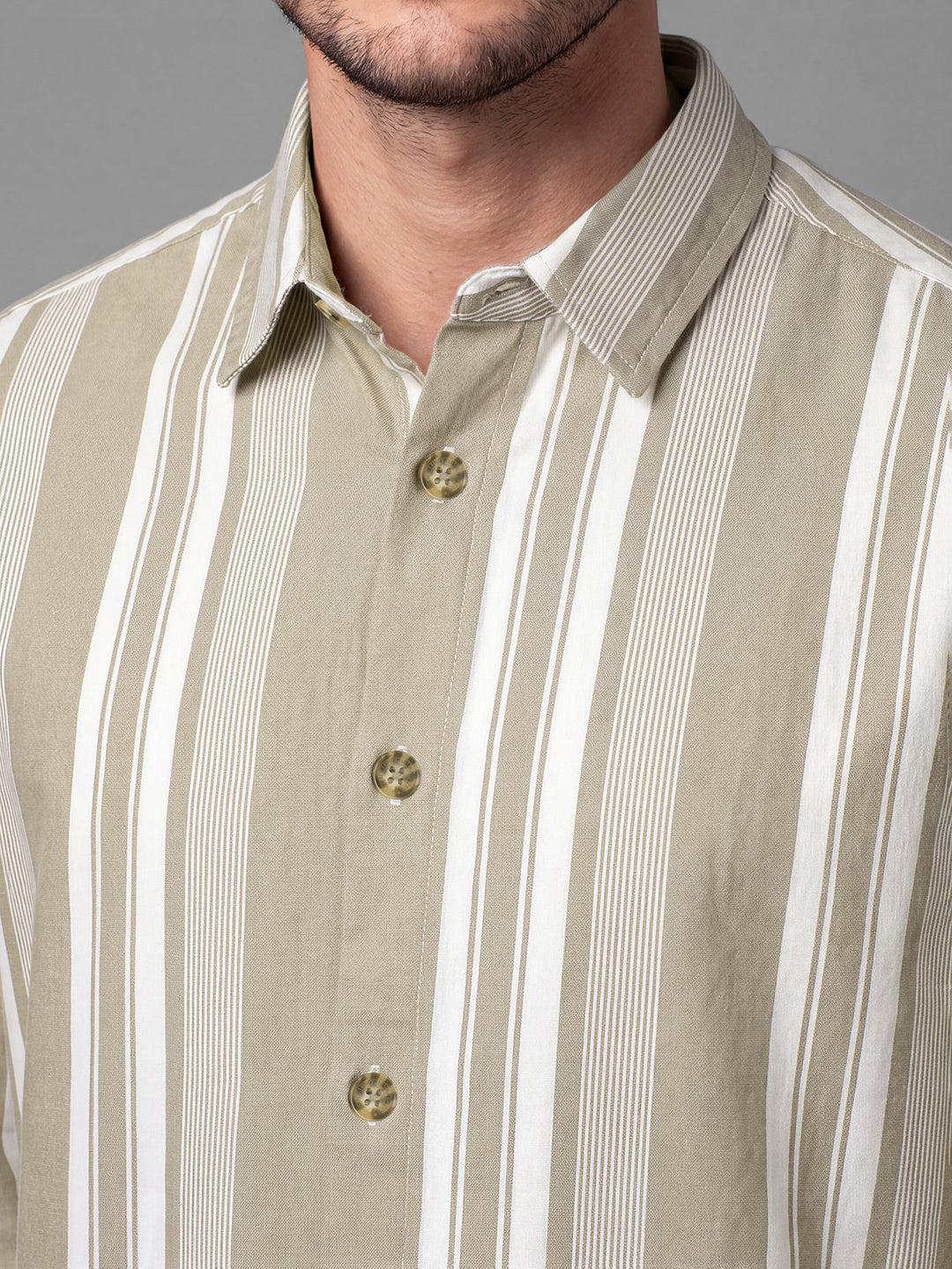 Khaki Shacket Fit Striped Cotton Men's Shacket by Being Human Clothing
