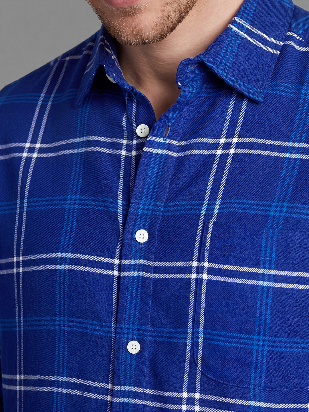 Royal Blue Moderno Fit Checked Long Sleeves Polo Collar Men's Shirt by Being Human Clothing