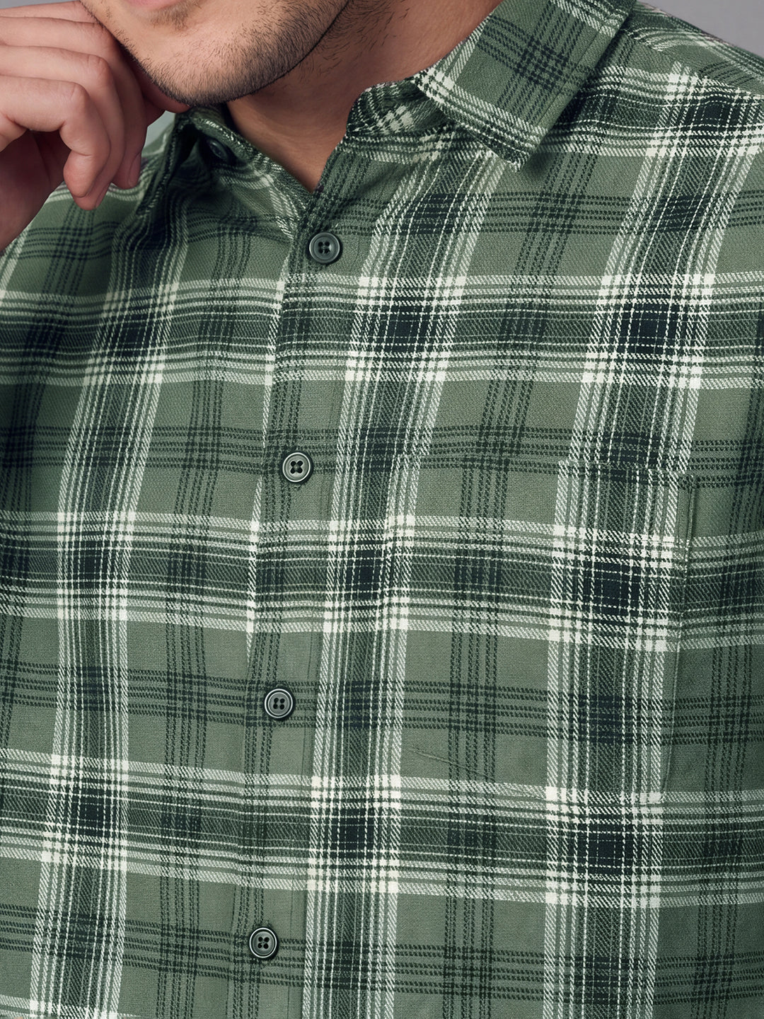 Olive Overshirt Fit Checked Long Sleeves Polo Collar Men's Shirt by Being Human Clothing