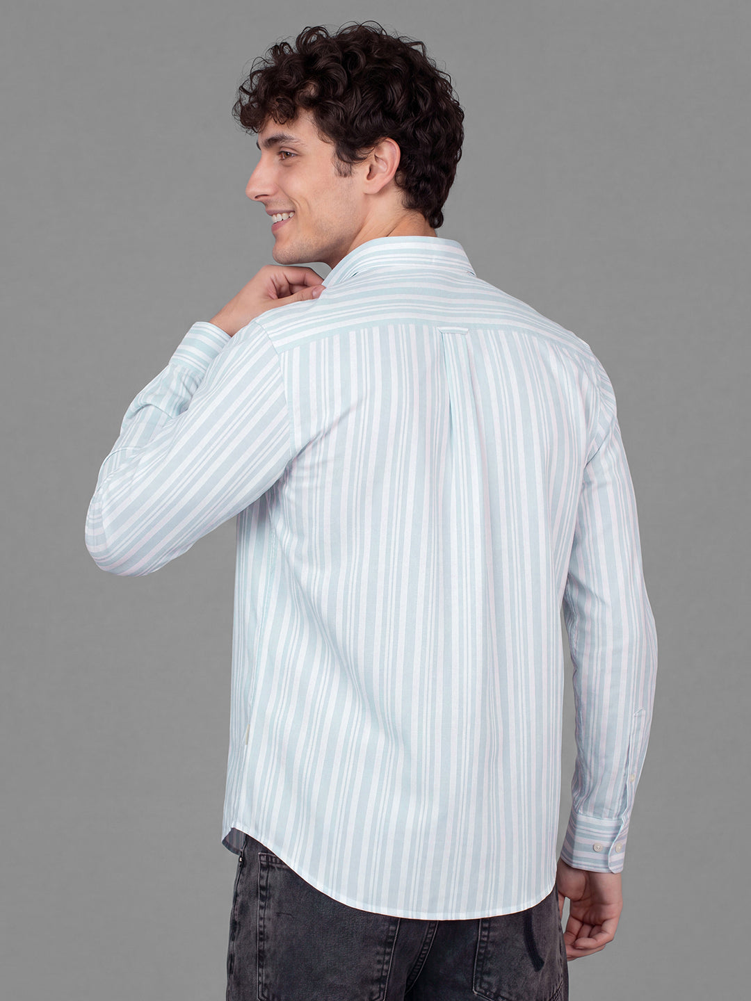 Light Blue Moderno Fit Striped Long Sleeves Polo Collar Men's Shirt by Being Human Clothing