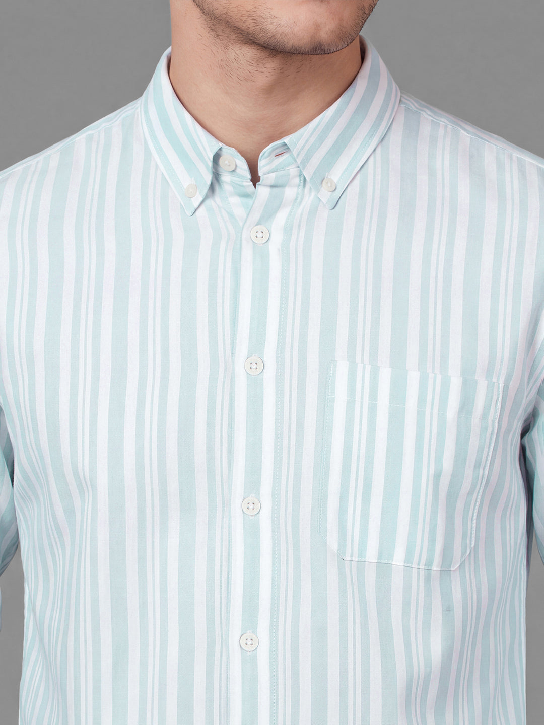 Light Blue Moderno Fit Striped Long Sleeves Polo Collar Men's Shirt by Being Human Clothing